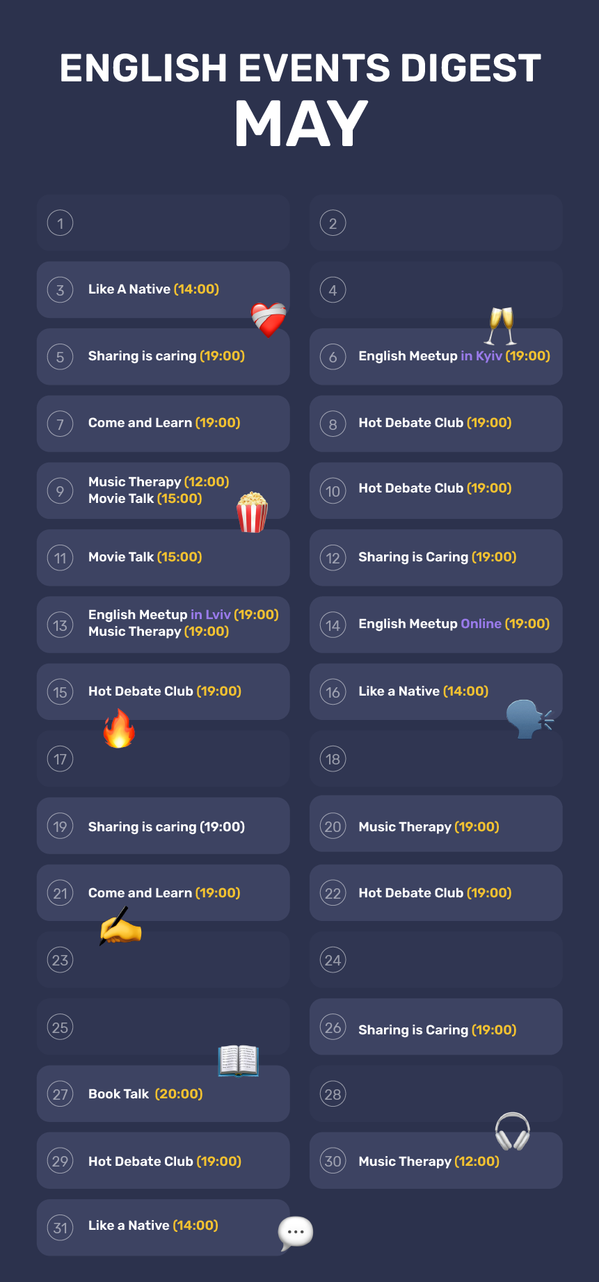 English events digest